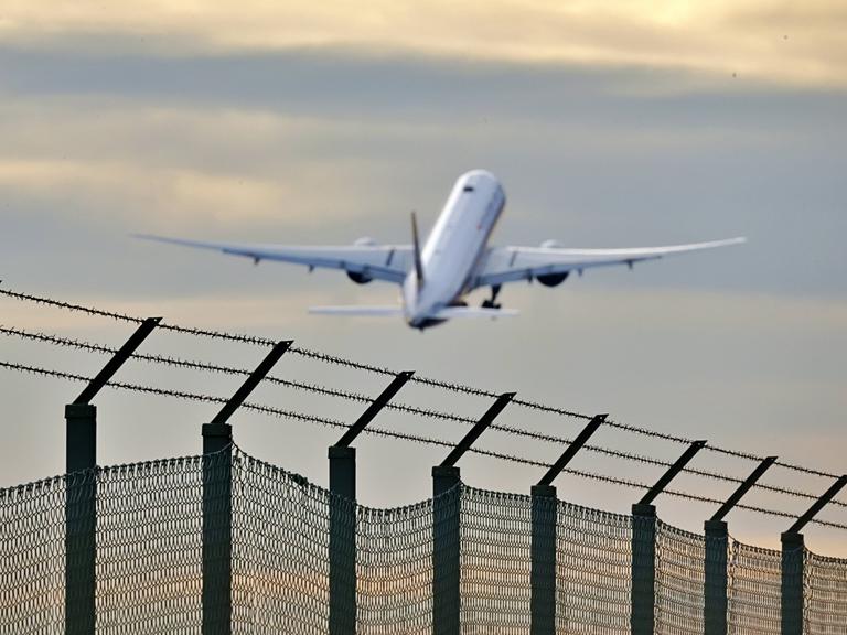 Flugzeug vor Stacheldrahtzahn