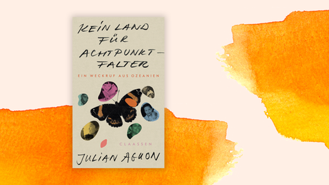 Das Cover zeigt Autorennamen und Buchtitel, darunter eine Collage aus Fotos von Familienmitgliedern und in der Bildmitte der titelgebende Achtpunktfalter.