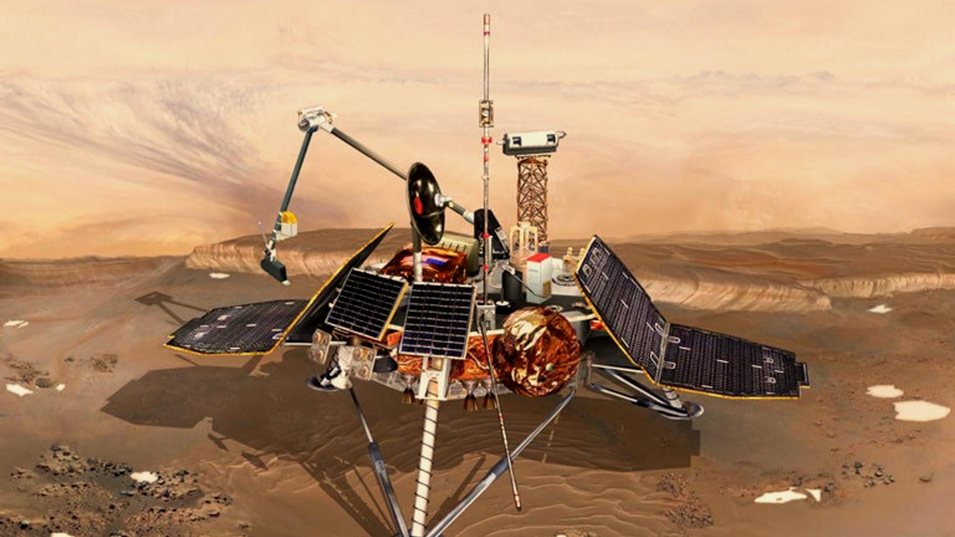 Der Mars Polar Lander auf der Oberfläche unseres Nachbarplaneten. (Illustration) 