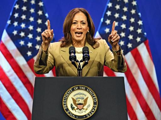 Vizepräsidentin Kamala Harris spricht während einer Wahlkampfveranstaltung in Philadelphia, Pennsylvania am 13.07.2024.