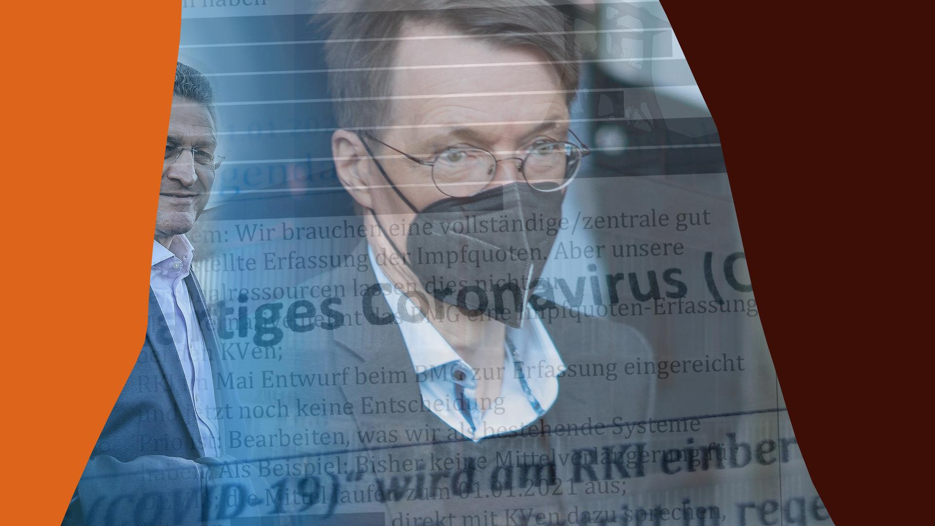 Collage mit Gesundheitsminister Lauterbach, RKI-Präsident Wieler, Screenshots der RKI Berichte.