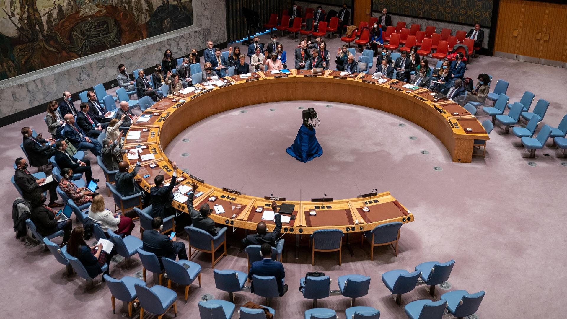 Die Abstimmung im UN-Sicherheitsrat am 23. März 2022. Es geht um die Invasion Russlands in der Ukraine. Die Abstimmung im UN-Sicherheitsrat am 23. März 2022. Es geht um die Invasion Russlands in der Ukraine.