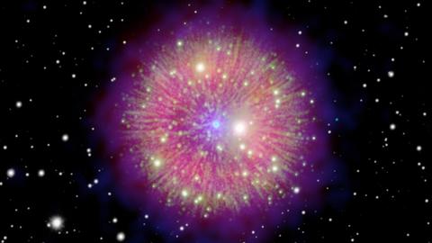 Der Überrest der Supernova von 1181 ist mittlerweile etwa 16 Lichtjahre groß – für dieses Bild wurden Daten verschiedener Teleskope kombiniert.