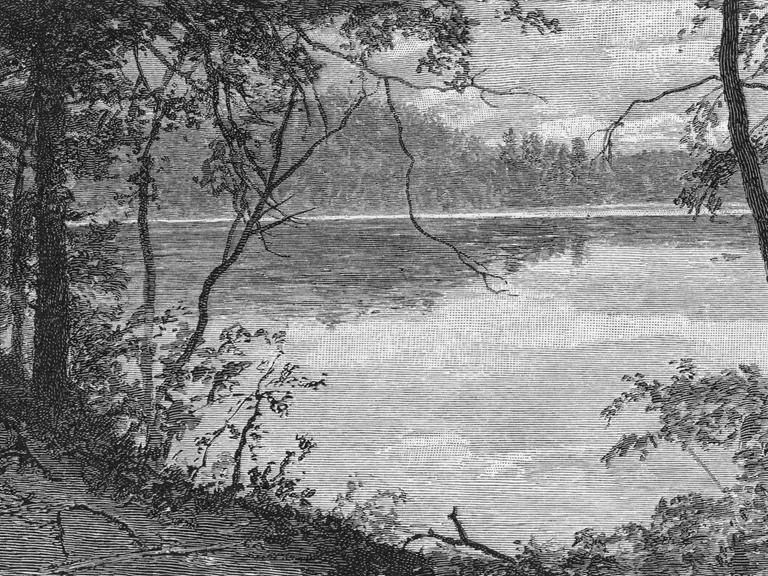 Schwarz-Weiß-Abbildung des Waldensees in Massachusetts