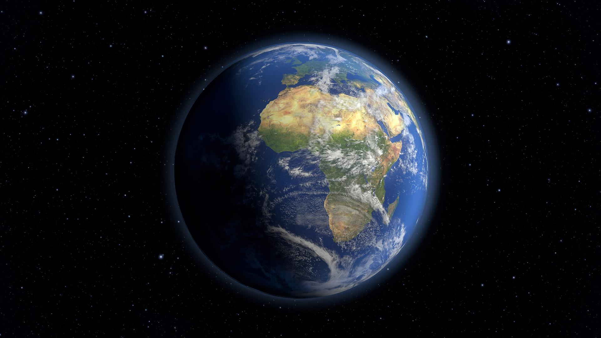 Blick auf die Erde aus dem Weltraum. Zu sehen sind Afrika und Europa.