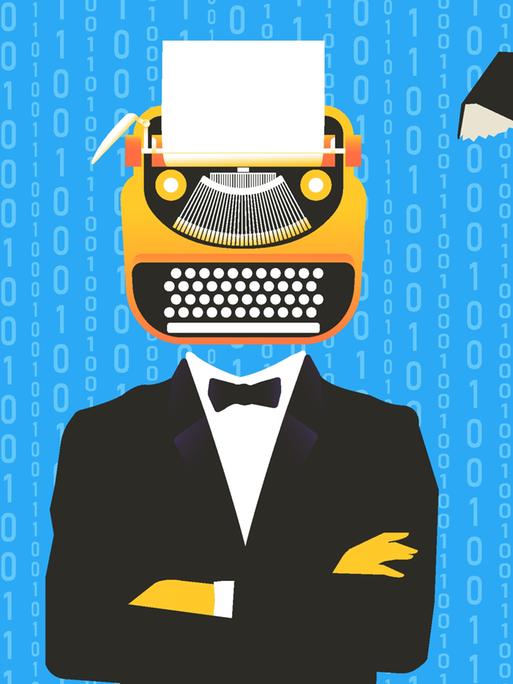 Vektor-Illustration: Mann mit einer Schreibmaschine anstelle des Kopfes, der wie ein Roboter aussieht. Vektor-Illustration: Mann mit einer Schreibmaschine anstelle des Kopfes, der wie ein Roboter aussieht.