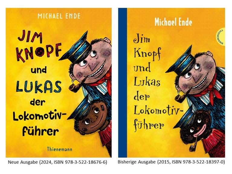 Neues und altes Cover der kolorierten Ausgabe von "Jim Knopf und Lukas der Lokomotivführer" | Thienemann Verlag