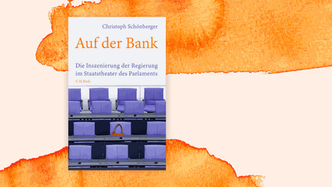 Cover des Buchs „Auf der Bank. Die Inszenierung der Regierung im Staatstheater des Parlaments“ von Christoph Schönberger: Es sind blaue Parlamentssessel zu sehen.