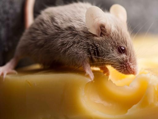 Nahaufnahme einer Maus auf einem Löcherkäse