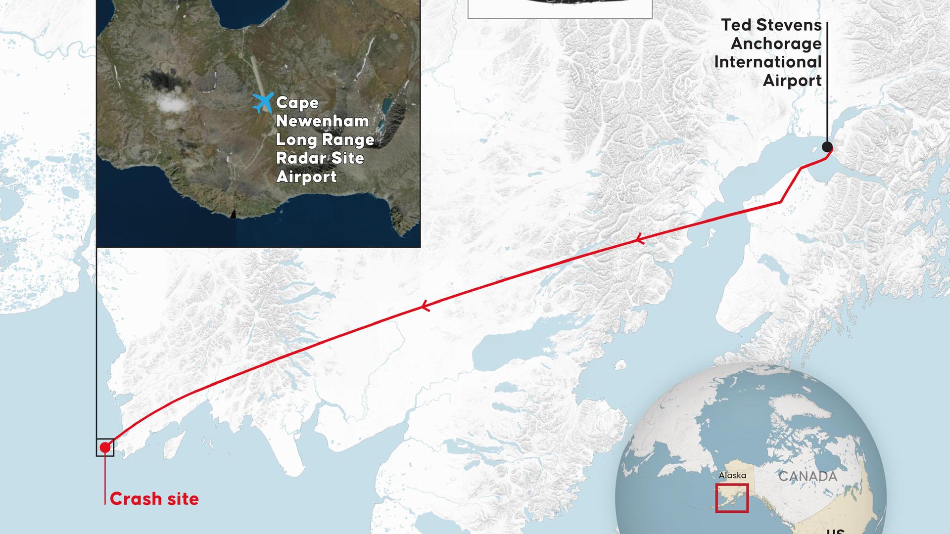 Eine Grafik über die Flugroute des abgestürzten Flugzeuges in Alaska Eine Grafik über die Flugroute des abgestürzten Flugzeuges in Alaska