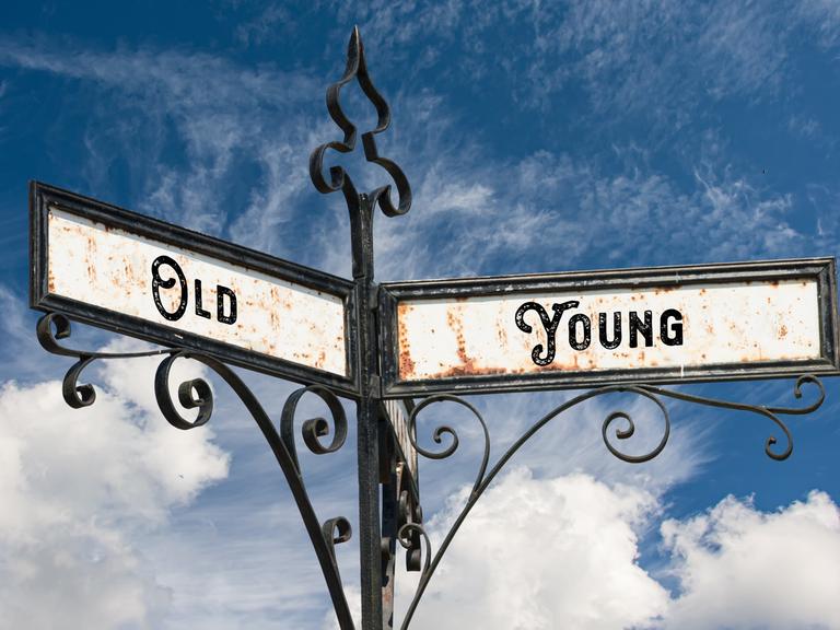 Street Sign the Direction Way to Young versus Old Model Released Property Released xkwx New old young used fresh shield signpost street sign mint used car buy flea market antique novel time tested proven innovations good receive maintained rarity antique vs direction sign versus