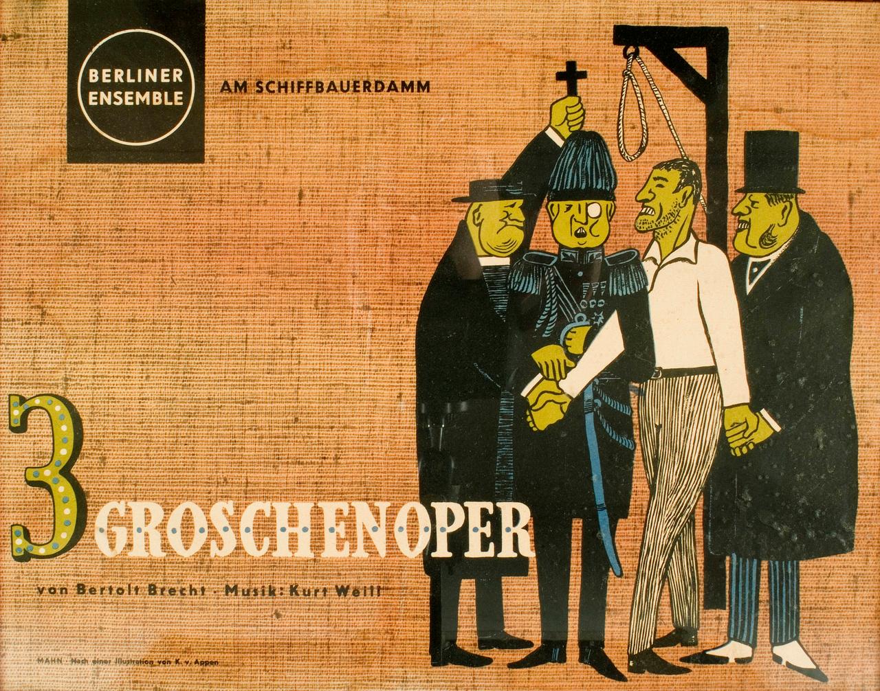 Theaterplakat für die Aufführung der Dreigroschenoper des Berliner Ensembles 1928 am Theater am Schiffbauerdamm in Berlin