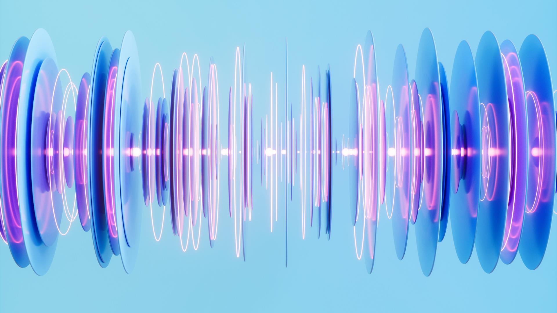 Ein generiertes 3d Rendering von Schallwellen, die nach oben und unten ausschlagen Ein generiertes 3d Rendering von Schallwellen, die nach oben und unten ausschlagen