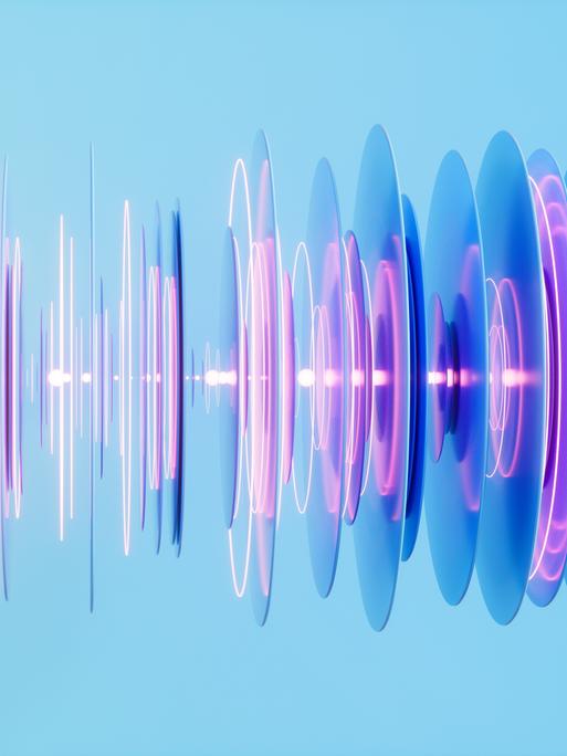 Ein generiertes 3d Rendering von Schallwellen, die nach oben und unten ausschlagen
