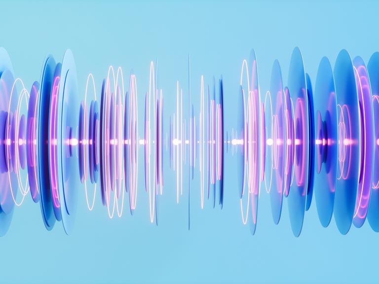 Ein generiertes 3d Rendering von Schallwellen, die nach oben und unten ausschlagen