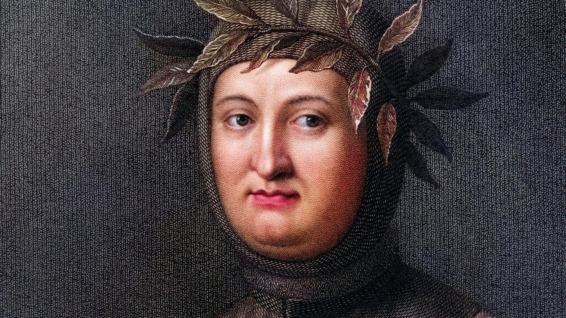 Francesco Petrarca in einer historischen Porträt-Zeichnung, die digital restaurierte wurde.
