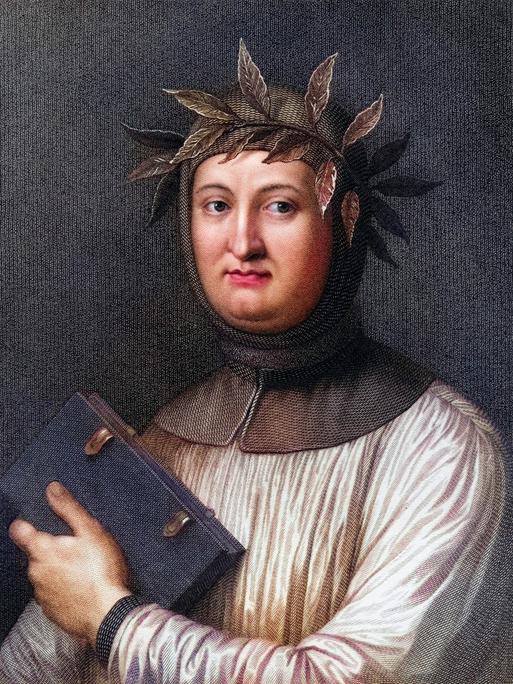 Francesco Petrarca in einer historischen Porträt-Zeichnung, die digital restaurierte wurde.