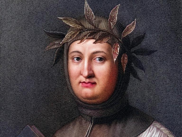 Francesco Petrarca in einer historischen Porträt-Zeichnung, die digital restaurierte wurde.