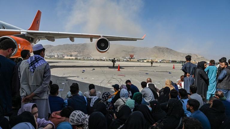 Warten auf die Evakuierung vom Flughafen Kabul, Afghanistan, 16. August 2021