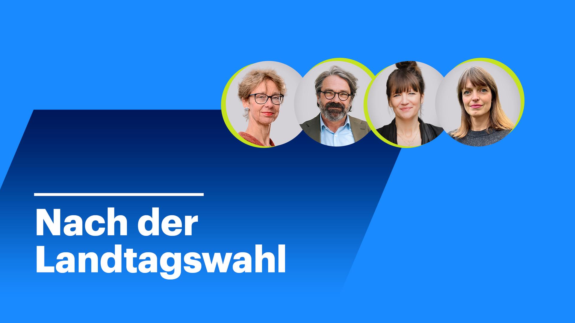 Das Bild zeigt die Hosts und Korrespondenten, die die Ergebnisse der Landtagswahl in Brandenburg analysieren.