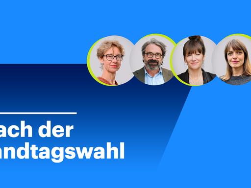 Das Bild zeigt die Hosts und Korrespondenten, die die Ergebnisse der Landtagswahl in Brandenburg analysieren.