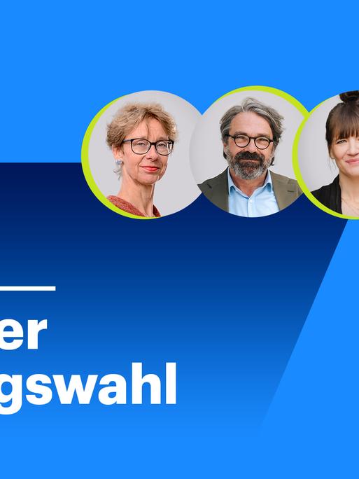 Das Bild zeigt die Hosts und Korrespondenten, die die Ergebnisse der Landtagswahl in Brandenburg analysieren.