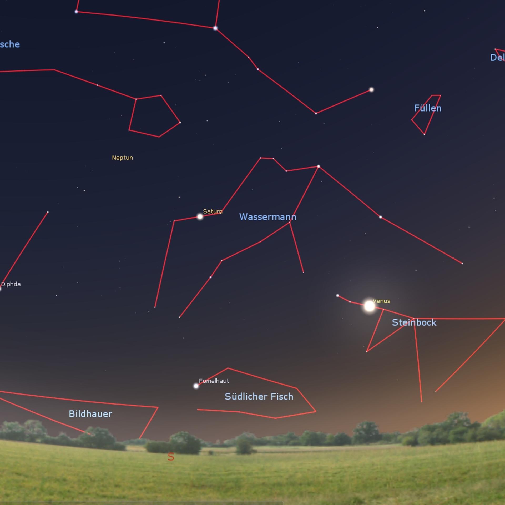 Schöner Feiertagshimmel - Sieben Planeten und ein Mond zu Weihnachten