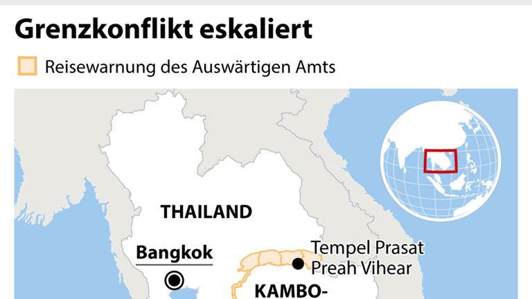 Die Landkarte zeigt das Grenzgebiet zwischen Thailand und Kambodscha Die Landkarte zeigt das Grenzgebiet zwischen Thailand und Kambodscha