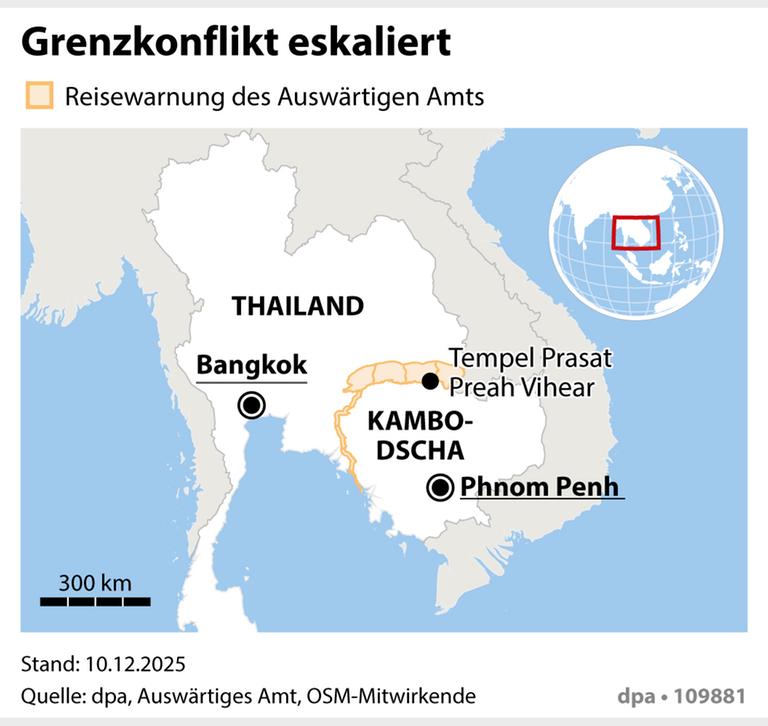 Die Landkarte zeigt das Grenzgebiet zwischen Thailand und Kambodscha Die Landkarte zeigt das Grenzgebiet zwischen Thailand und Kambodscha
