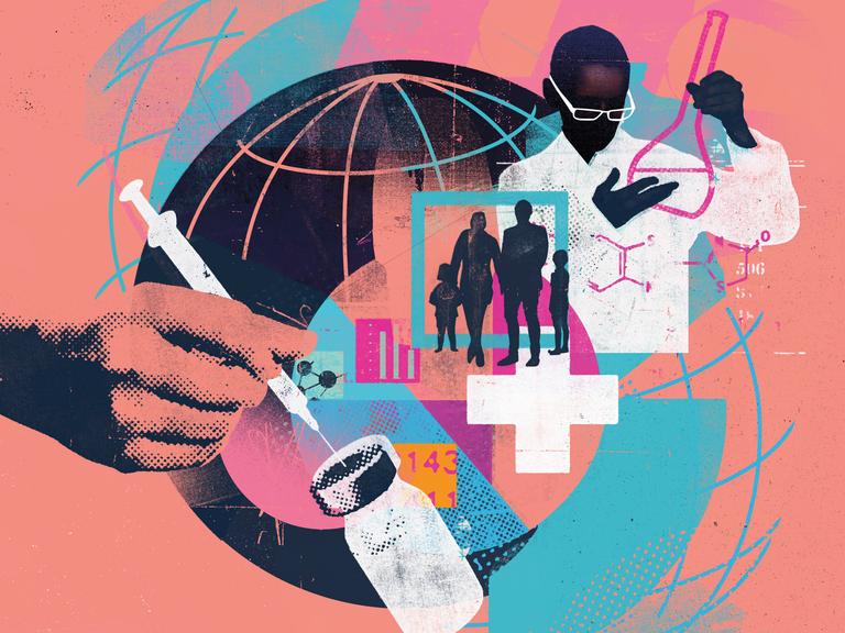 Illustrative Montage zu globaler Wissenschaft, Forschung und Medizin Illustrative Montage zu globaler Wissenschaft, Forschung und Medizin