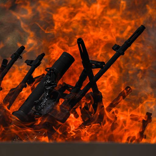 Waffen verbrennen in einem Feuer. 
