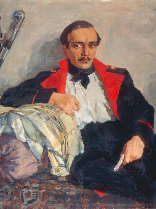 Bildnis des Dichters Michail Lermontow. Gemälde, 1941, von Nikolaj Pawlowitsch Uljanow (1875-1949), Öl auf Leinwand, Moskau, Staatliches Museum für Literatur.