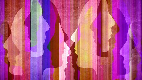 Bunte, abstrakte Silhoutten von Frauen.