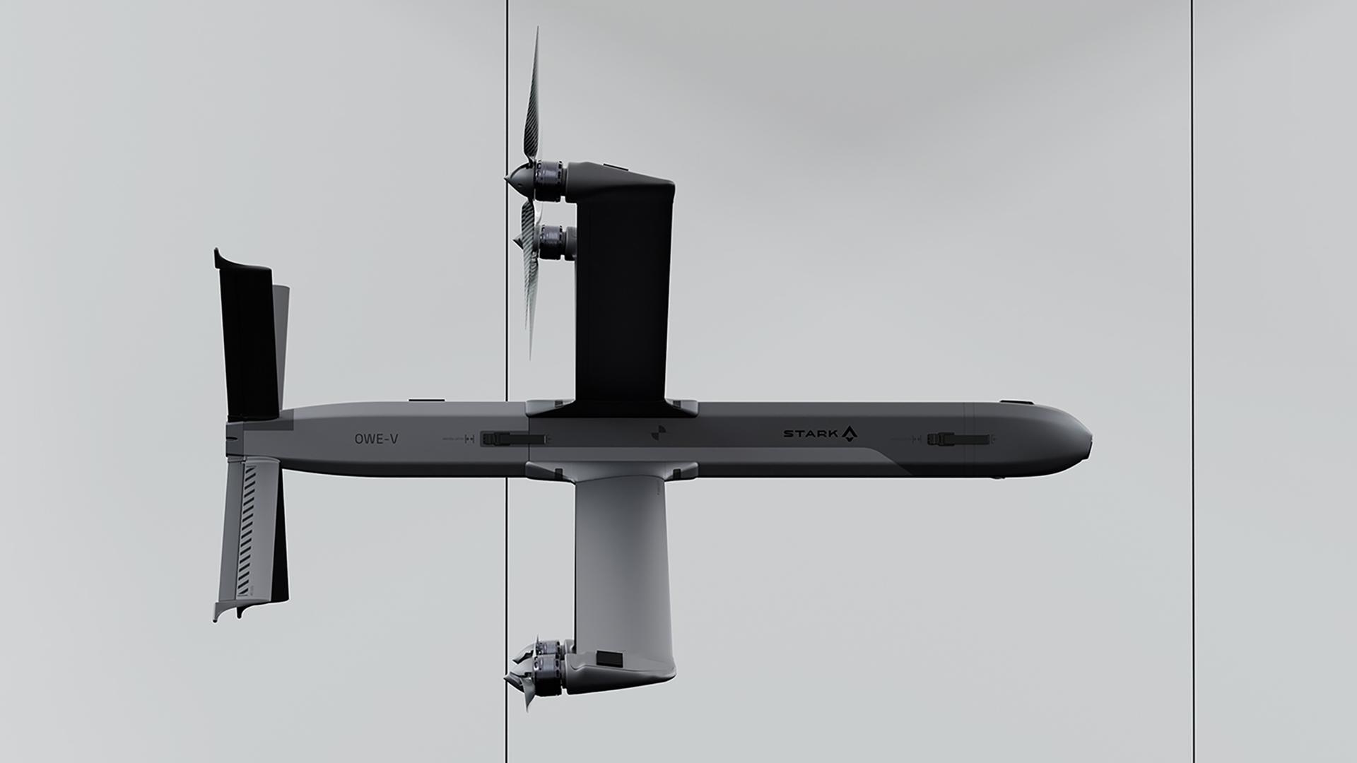 Schwarz-Weiß-Aufnahme einer Drohne von unten