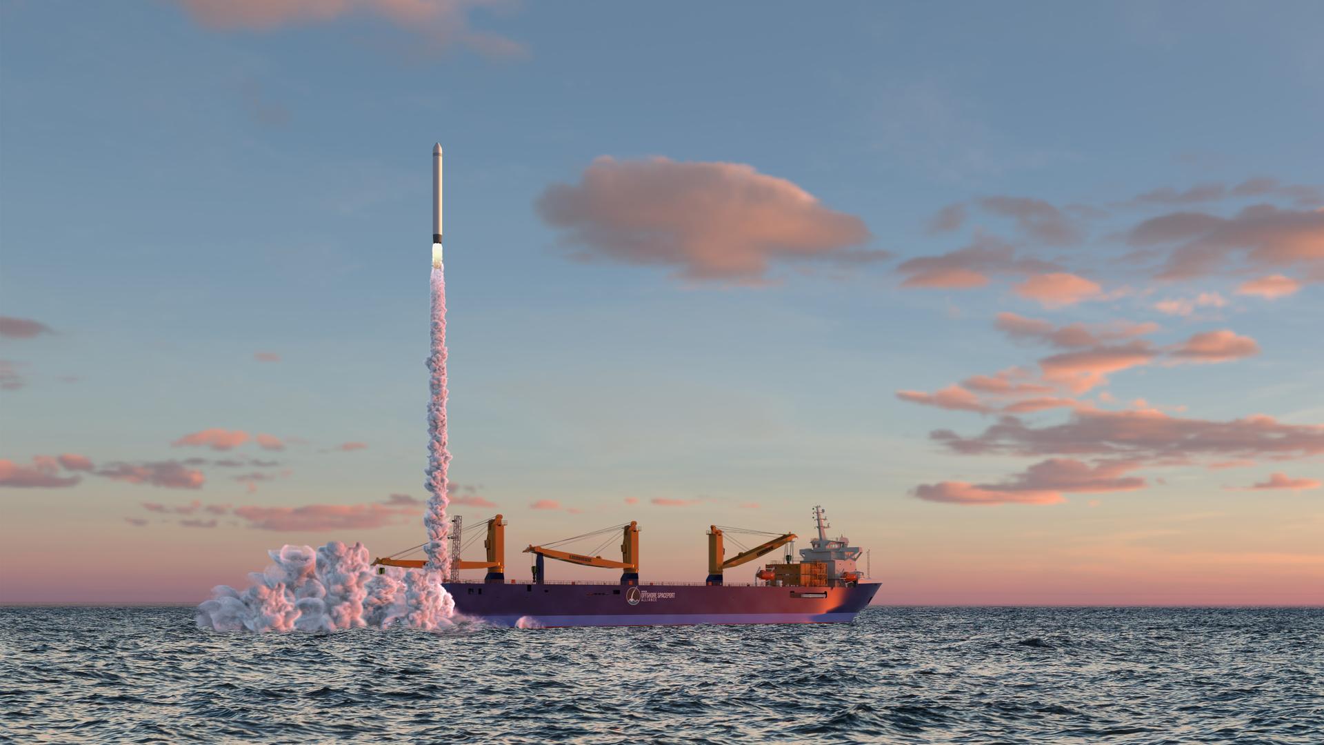 Bisher gibt es das nur als Illustration: ein Raketenstart mitten in der Nordsee. 