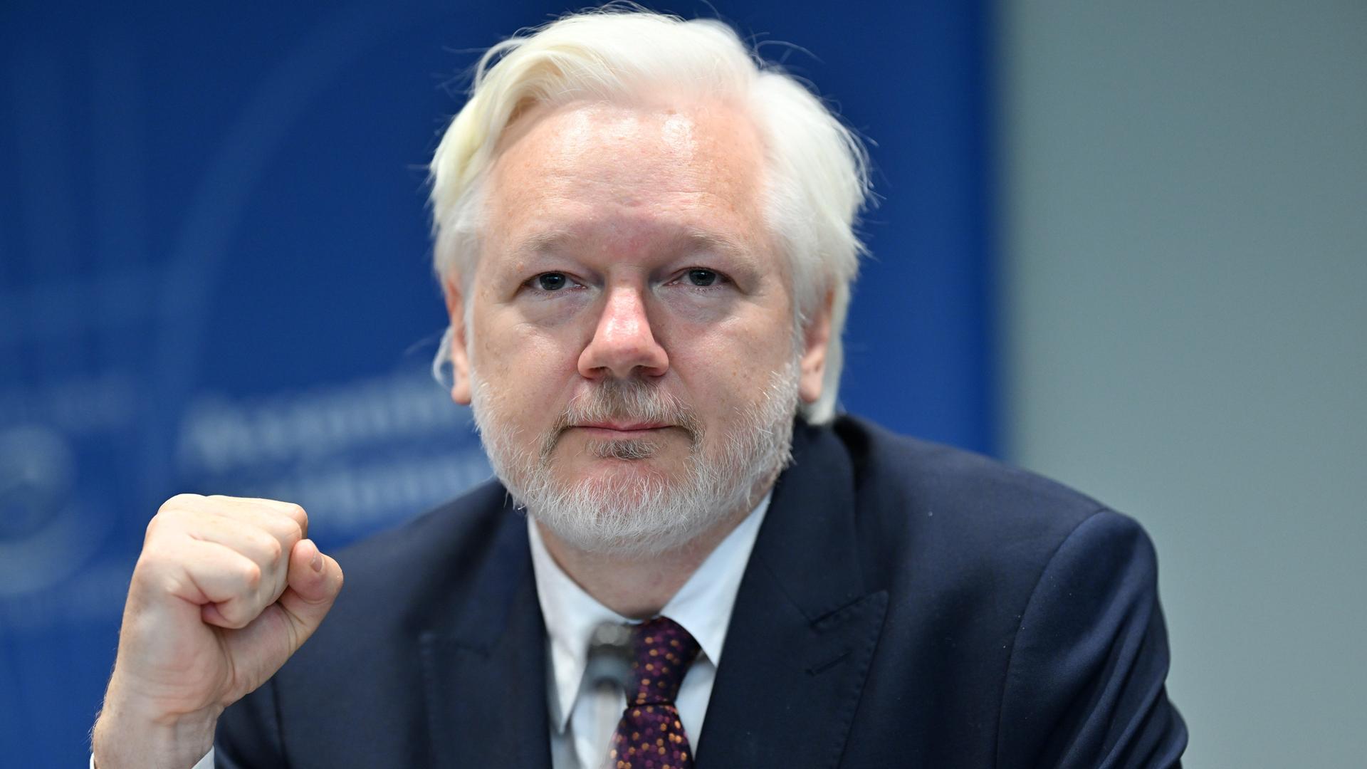 Wikileaks-Gründer Julian Assange vor dem Europarat am 1. Oktober 2024 in Strasburg.