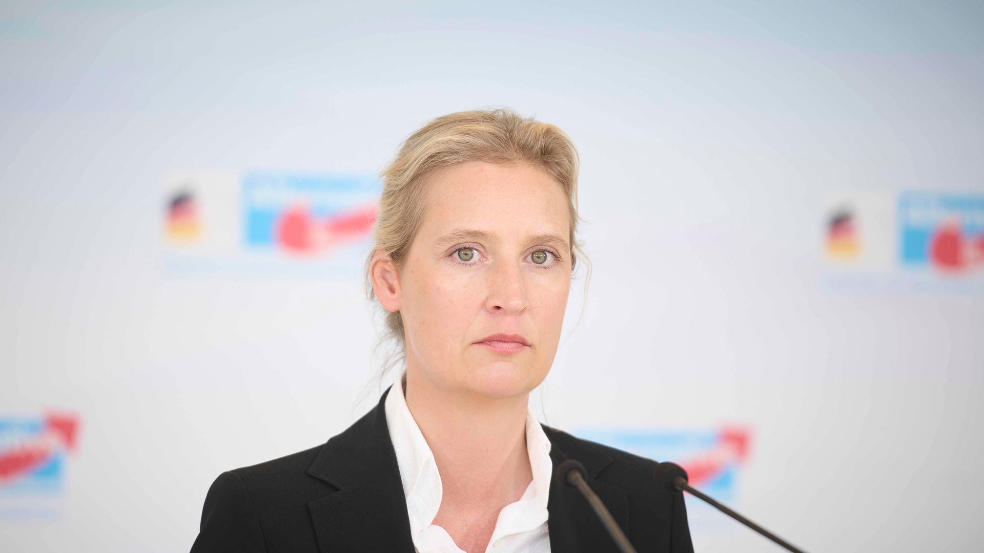 Alice Weidel, Co-Vorsitzende der AfD-Bundestagsfraktion, gibt eine Pressekonferenz im Bundestag