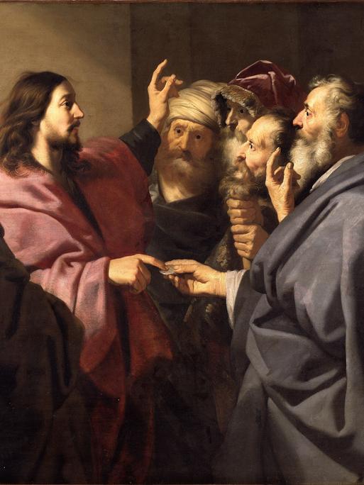 Jesus mit Pharisäern (Gemälde "Der Zinsgroschen" von 1630). 
