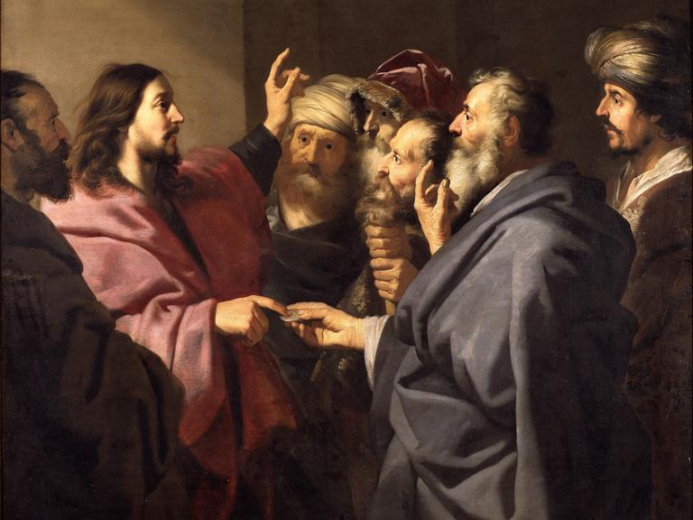 Jesus mit Pharisäern (Gemälde "Der Zinsgroschen" von 1630). 