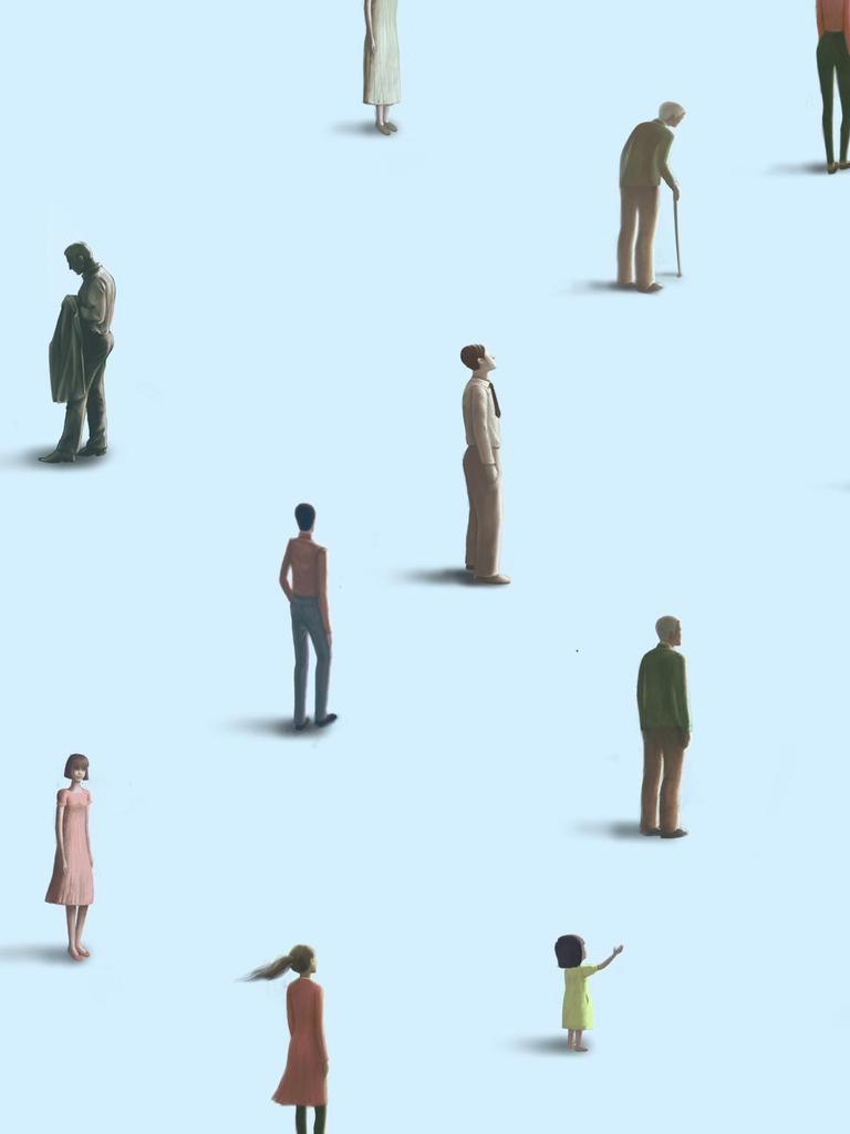 Konzeptionelles Grafik zeigt eine Gruppe allein stehender Menschen als Illustration von Einsamkeit. 