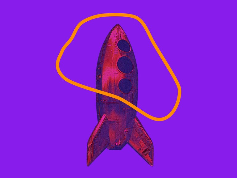 Das Bild zeigt eine stilisierte Rakete.