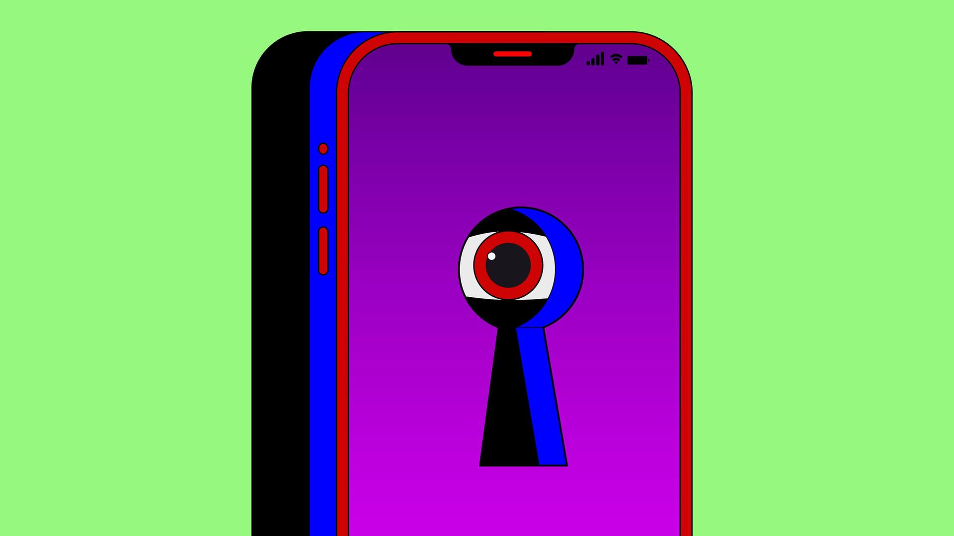 Auf dem Podcast-Cover von "Dark Agent" ist eine Illustration eines Smartphones mit pinkem Display zu sehen, darauf ein Schlüsselloch, hinter dem ein Auge zu erkennen ist; das Case ist leuchtend Blau mit rotem Rand, das Smartphone wirft einen Schatten. Auf dem Podcast-Cover von "Dark Agent" ist eine Illustration eines Smartphones mit pinkem Display zu sehen, darauf ein Schlüsselloch, hinter dem ein Auge zu erkennen ist; das Case ist leuchtend Blau mit rotem Rand, das Smartphone wirft einen Schatten.