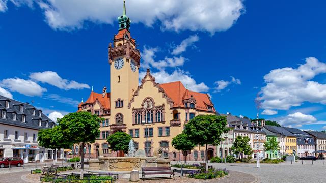 Das Rathaus von Waldheim in Sachsen