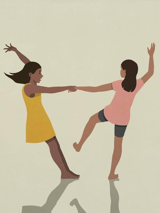 Illustration: Zwei jugendliche Mädchen tanzen und halten sich dabei an der Hand