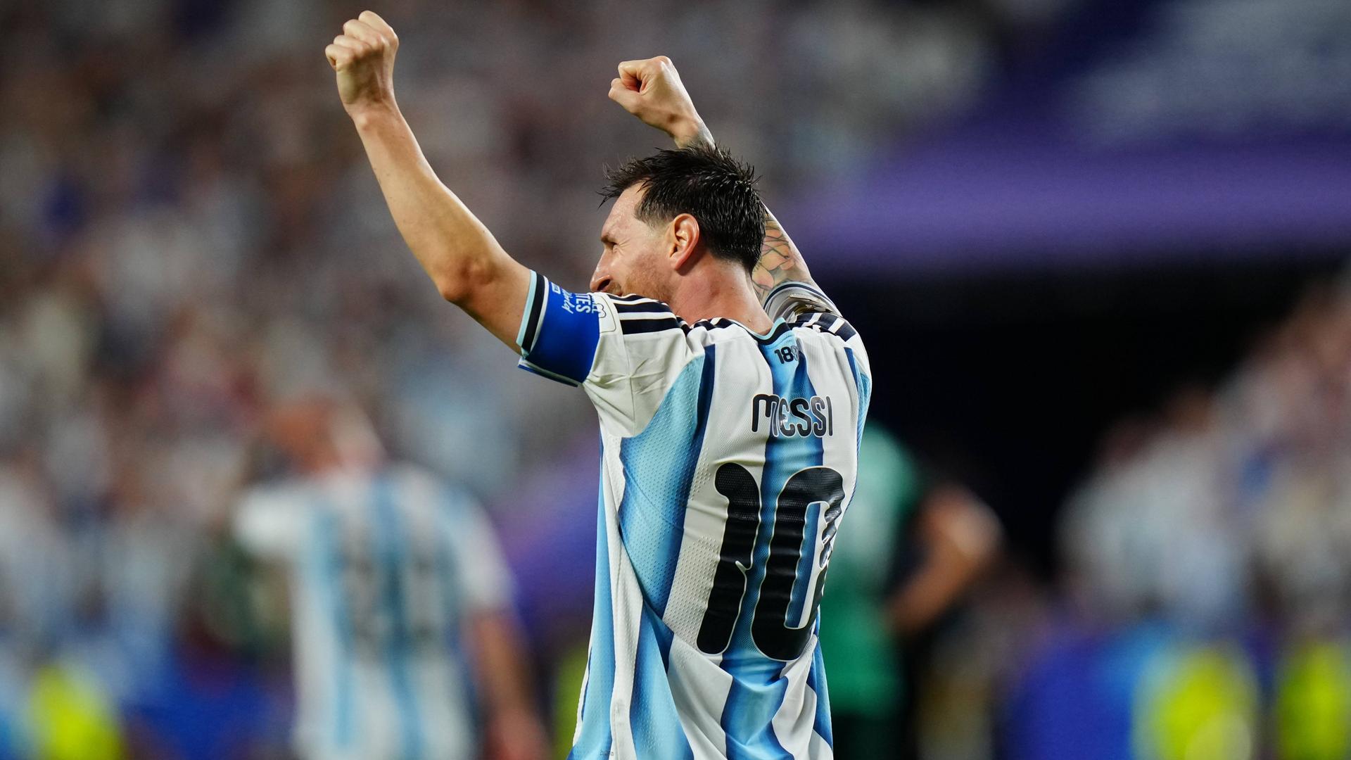 Lionel Messi jubelt. Lionel Messi jubelt.