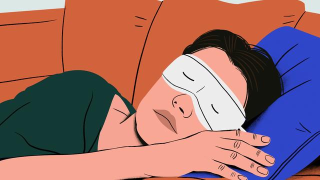 Iluustration einer ruhenden Frau mit Schlafmaske