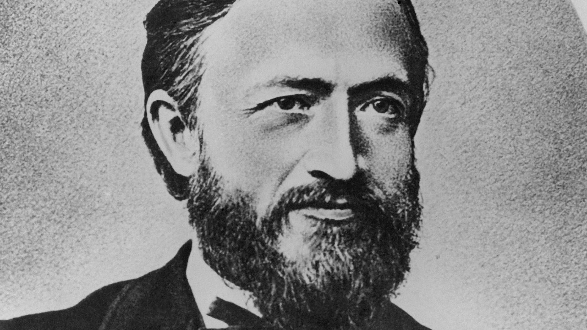 Zeitgenössische Darstellung von Johann Philipp Reis, dem Konstrukteur des ersten Geräts zur Tonübertragung mittels elektromagnetischer Wellen und damit des Telefons. Er wurde am 7. Januar 1834 geboren und ist am 14. Januar 1874 gestorben.