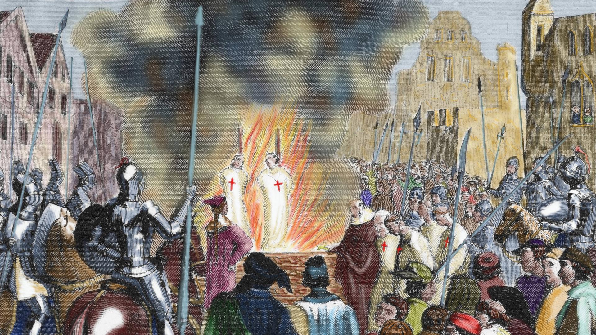 Burning Templar in the 14th century Colored engraving of 1851 PUBLICATIONxINxGERxSUIxAUTxONLY Copy Burning Templar in the 14th century Colored engraving of 1851 PUBLICATIONxINxGERxSUIxAUTxONLY Copy