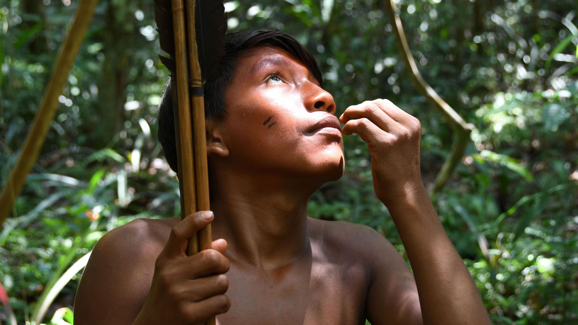 Junger Yanomami-Krieger im Wald