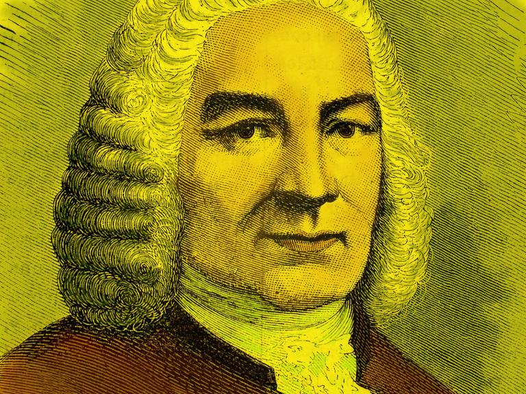 Gelb eingefärbtes, koloriertes Bild von Johann Sebastian Bach 